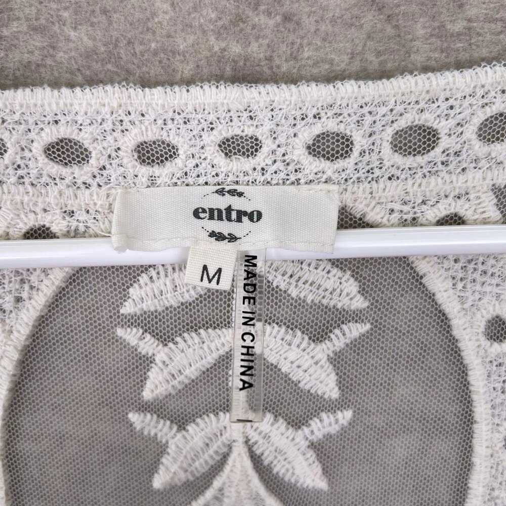Entro White Sheer Boho Embroidered Lace Kimono Jacket Blouse M Cottagecore - Picture 5 of 15